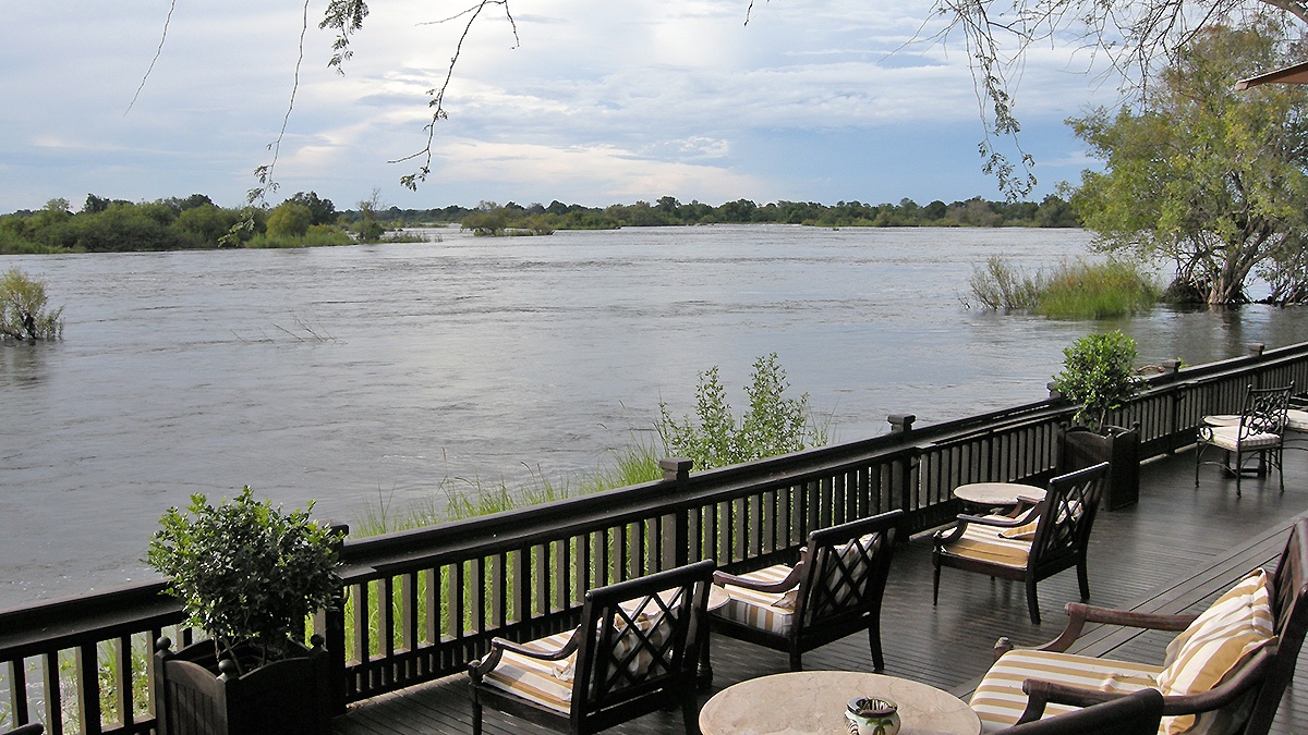 Outdoor lounge deck at the Royal Livingstone Hotel