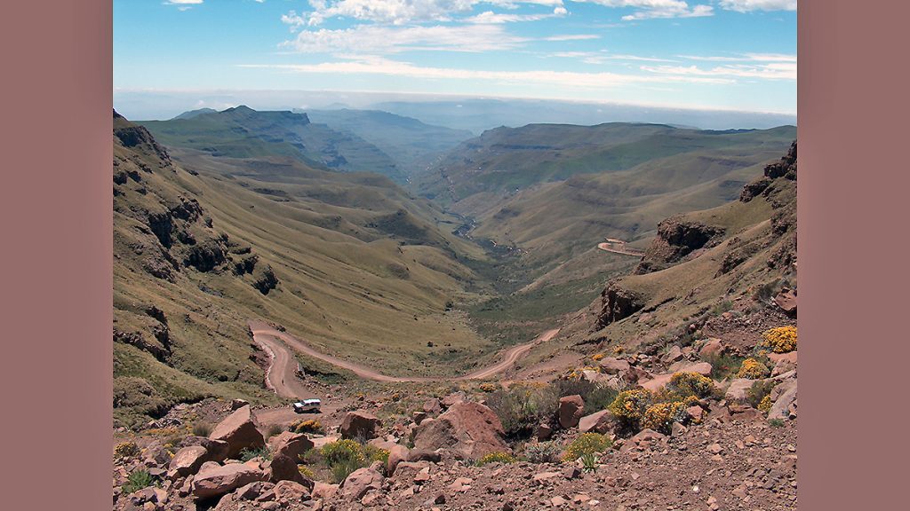 Looking down the Sani Pass from Lesotho to South Africa